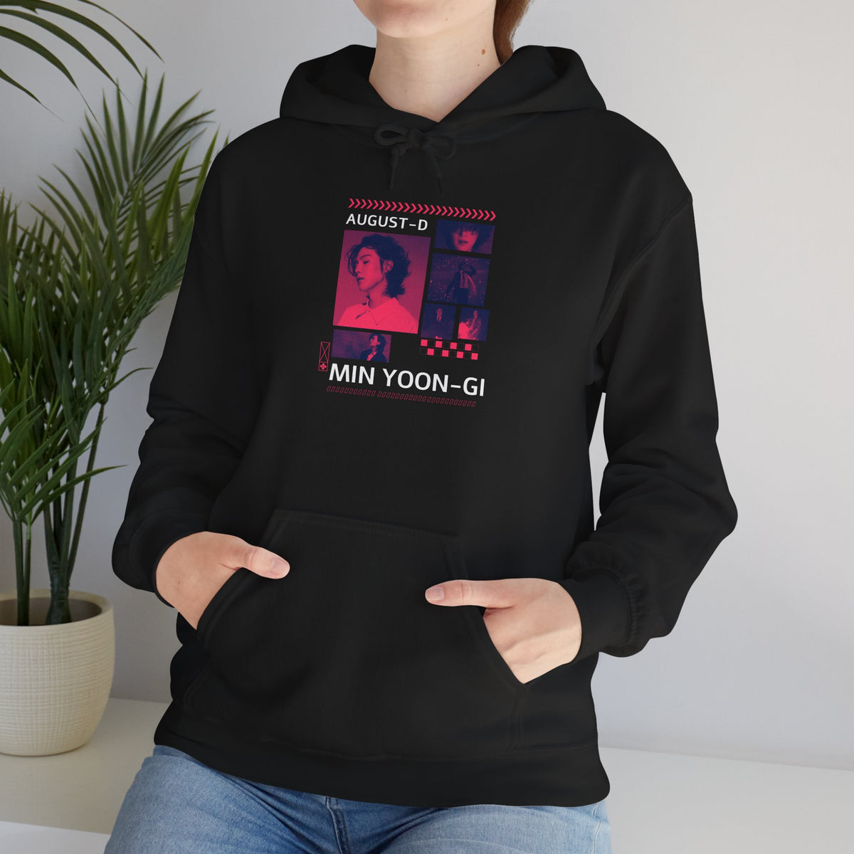 Suga Photo Collage Hoodie — Retro Pink Portraits Grid Design