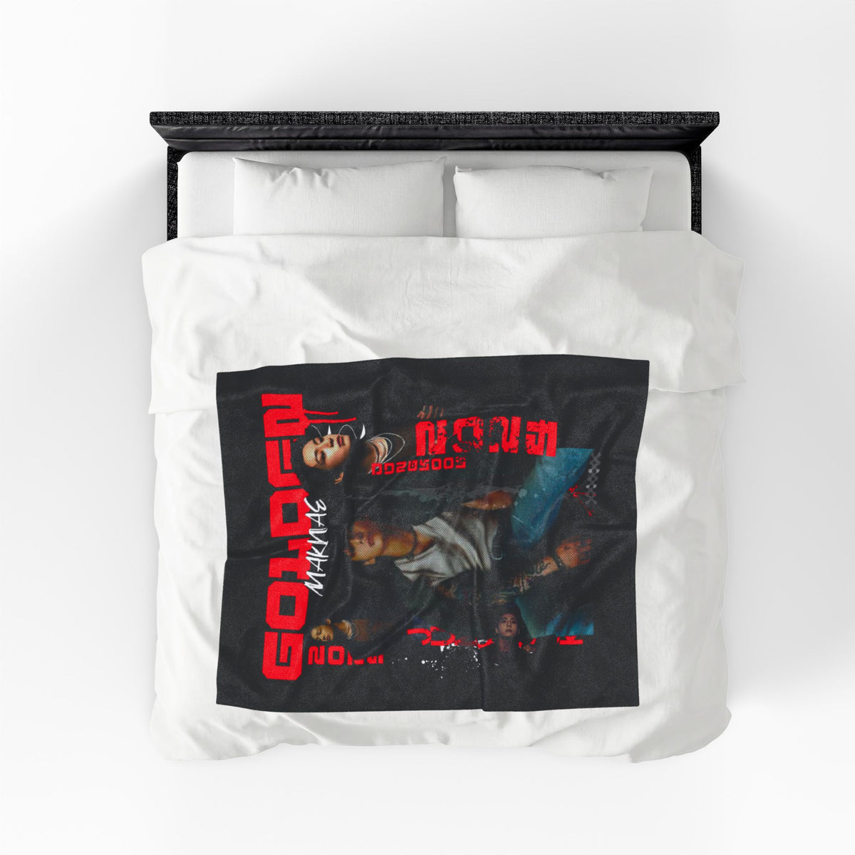 Jungkook Band Velveteen Plush Blanket – 'Golden' Graphic Throw