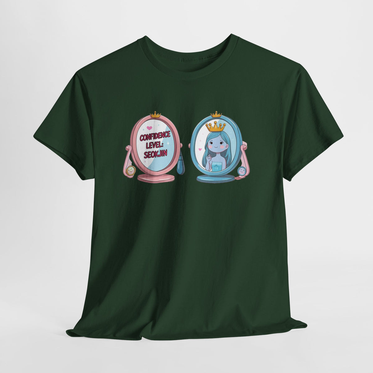 JIN Level Shirt — Cute Pink & Blue Mirrors Graphic Tee ("Comfort Level: Secure")