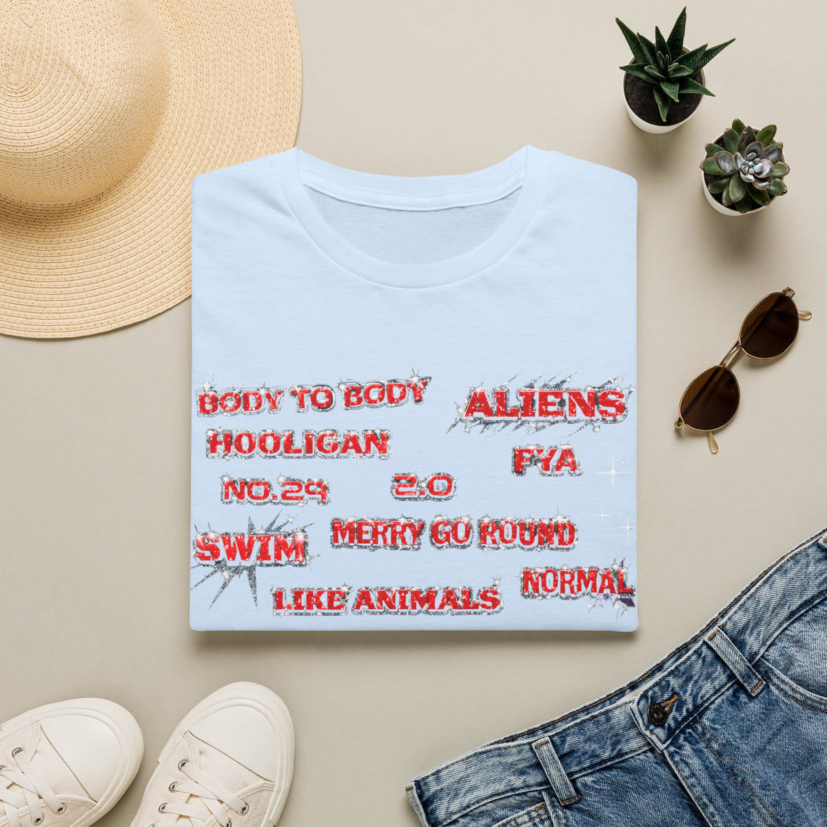 BTS Band Tee — Red  Text Graphic T‑Shirt