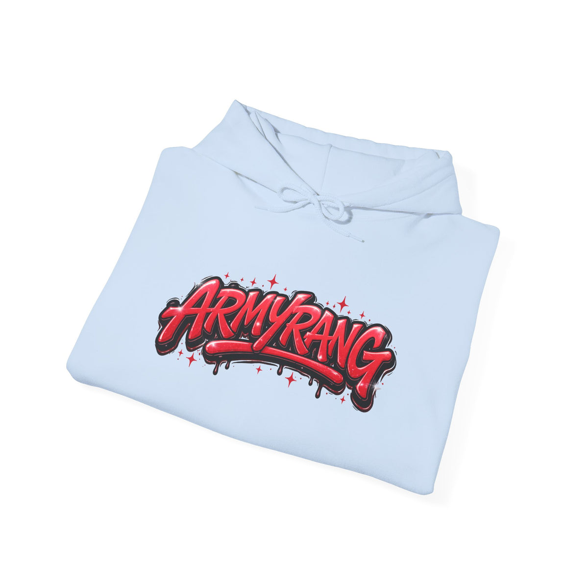 ArmyRang Graffiti Hoodie — Streetwear Pullover with Bold Red Logo