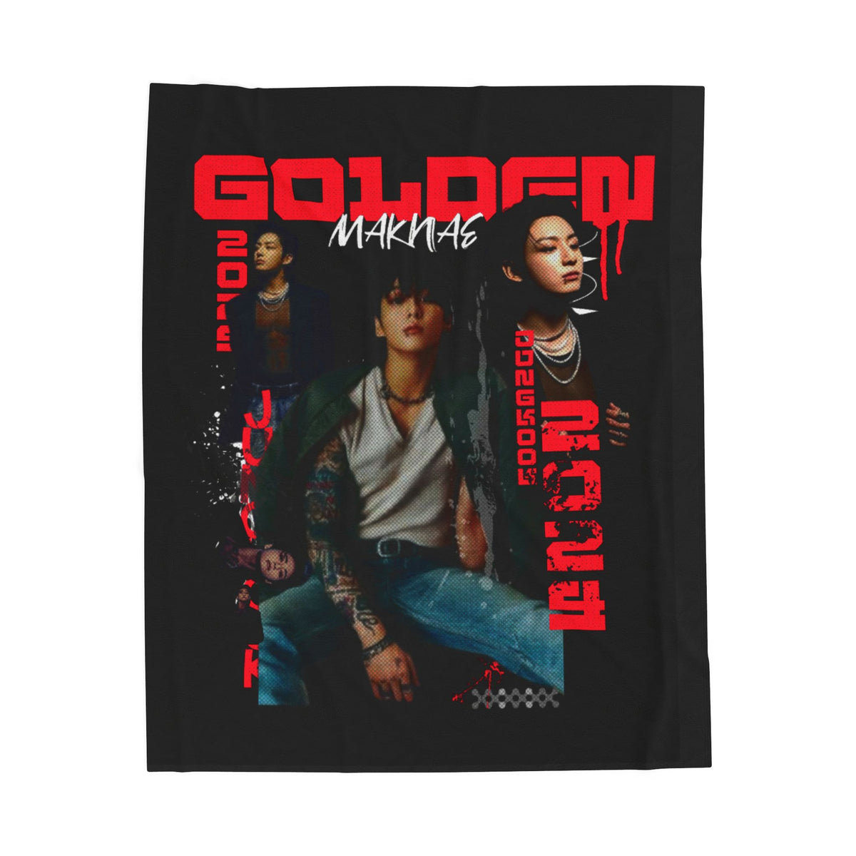 Jungkook Band Velveteen Plush Blanket – 'Golden' Graphic Throw