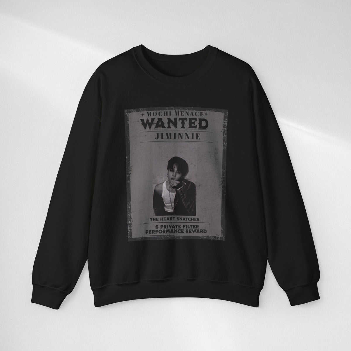 Wanted Poster Crewneck Sweatshirt — 'WANTED: Jiminie' Vintage K-Pop Graphic