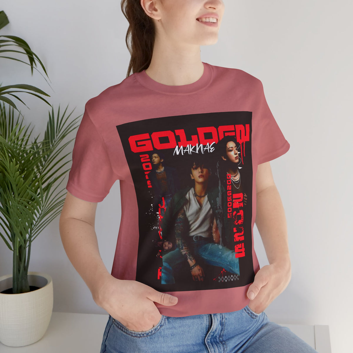 Jungkook Graphic Tee — Golden (Red Text)