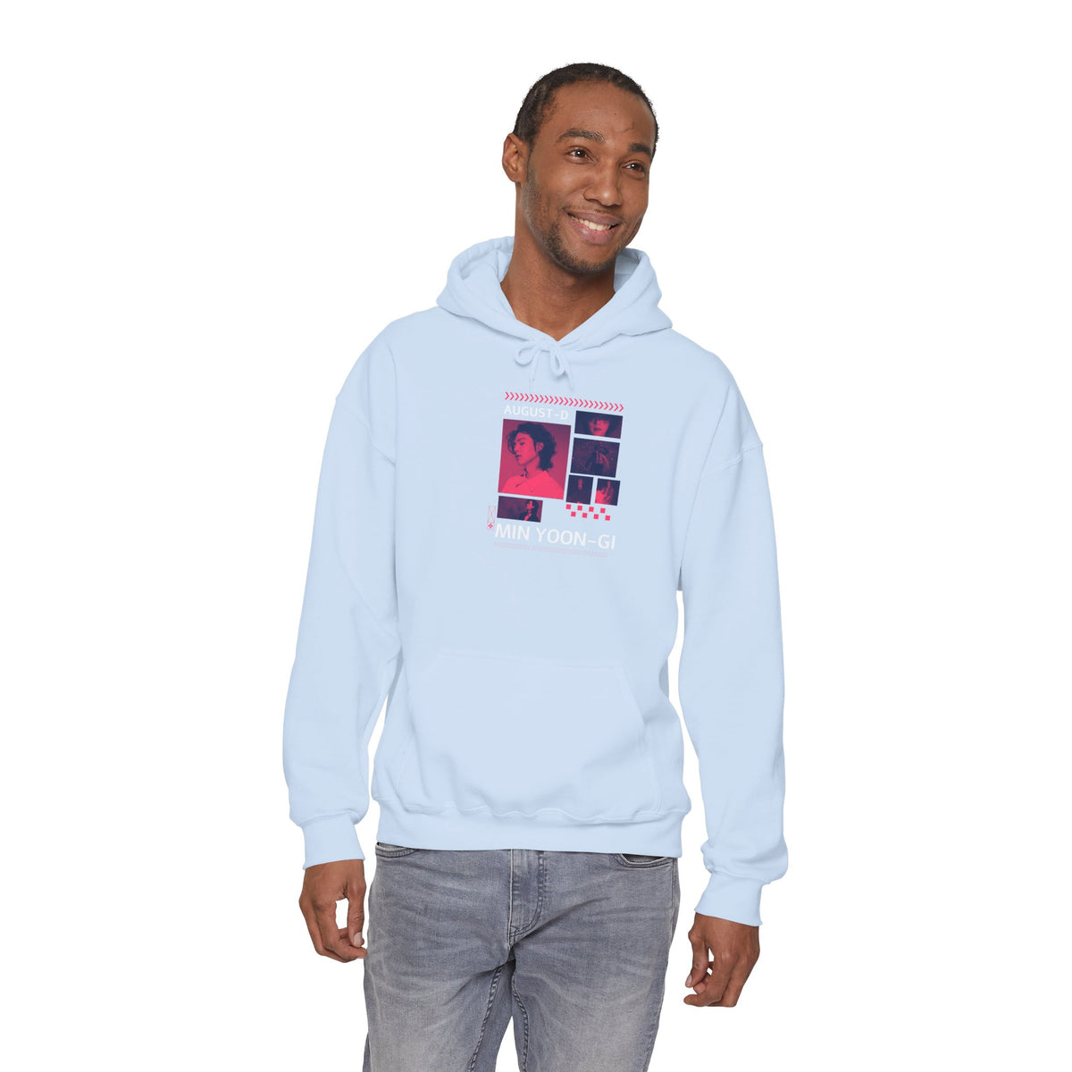 Suga Photo Collage Hoodie — Retro Pink Portraits Grid Design