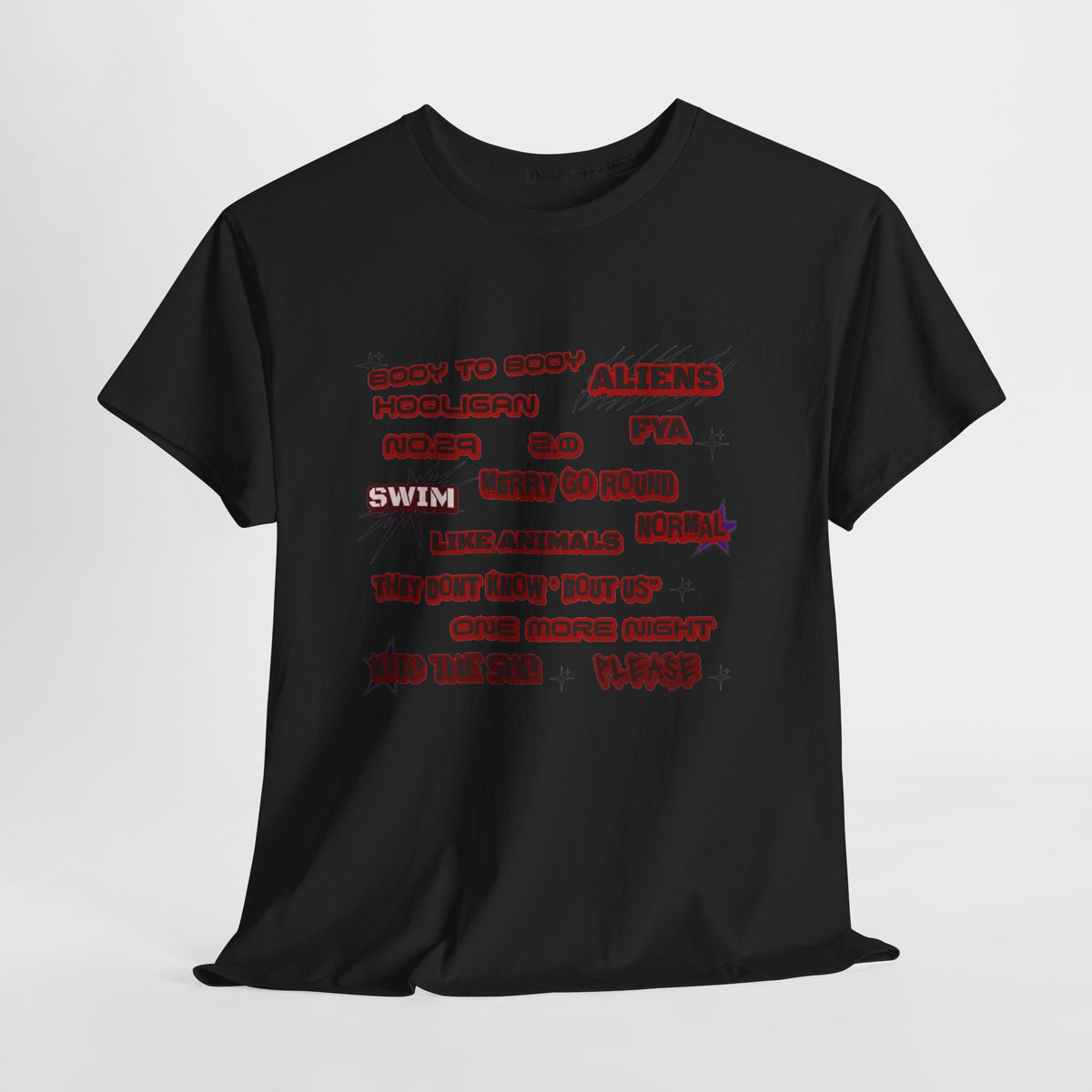 BTS ARIRANG Graphic Tee — Distorted Red Text Band Shirt