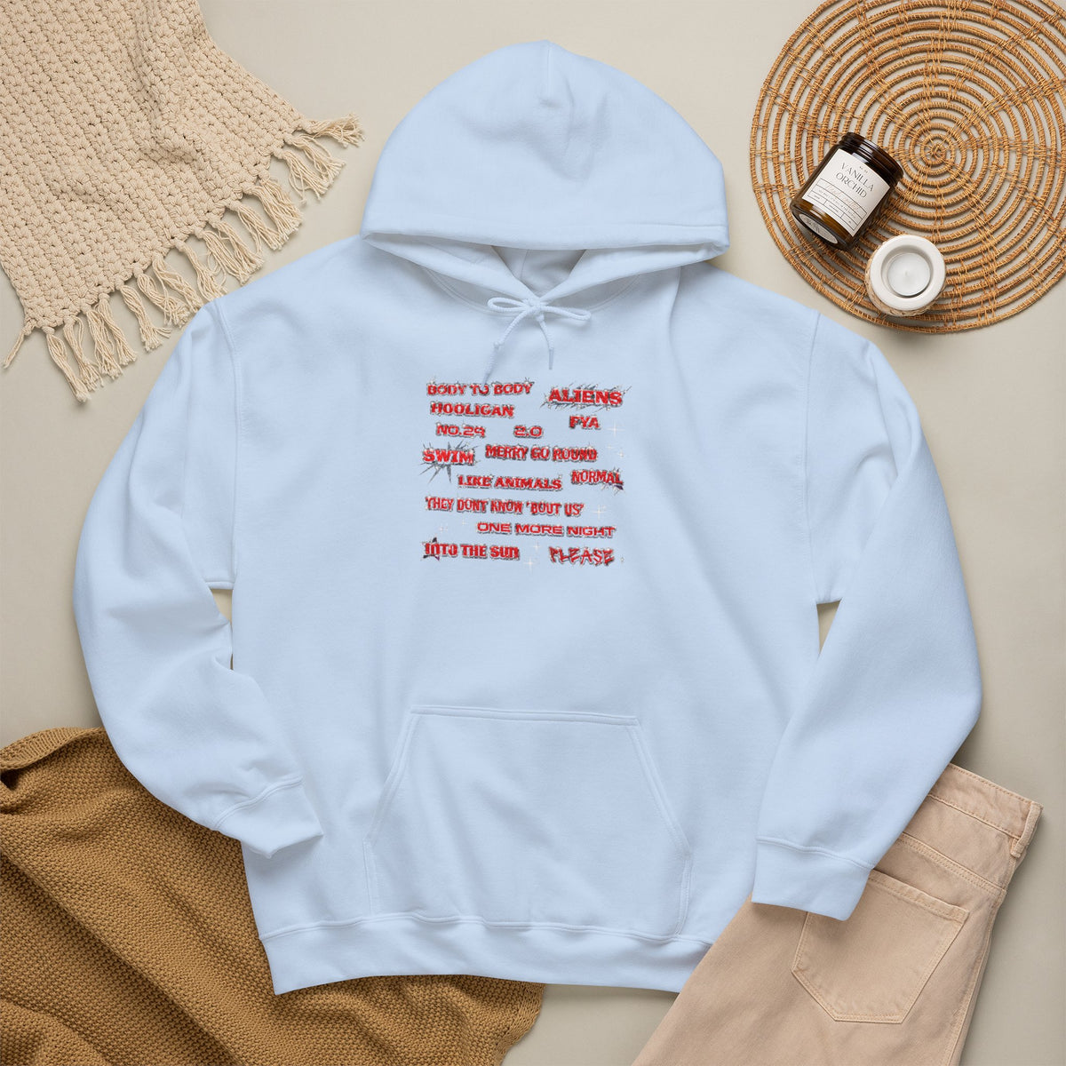 BTS Text Graphic Hoodie —  Red Script Sweatshirt