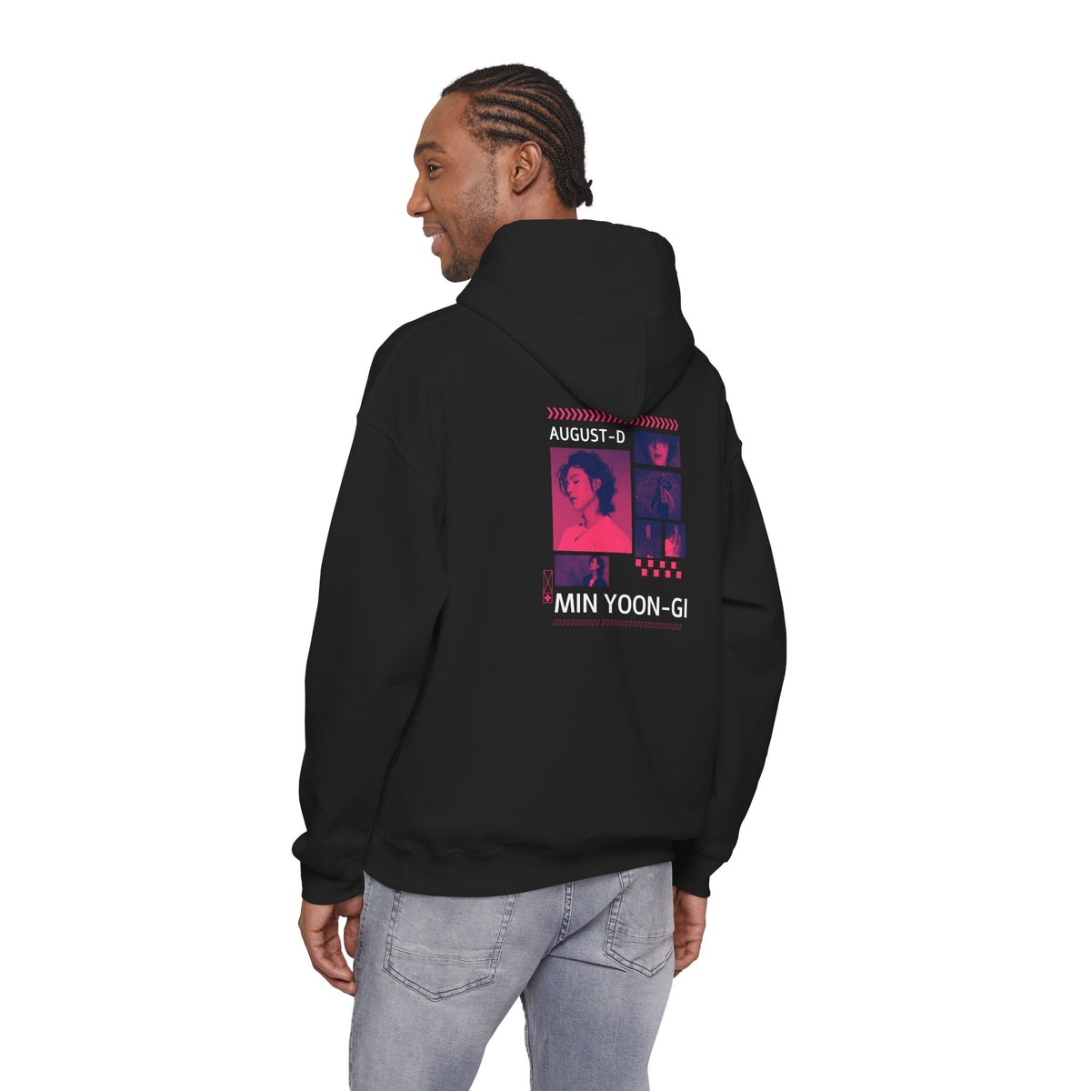 Suga Photo Collage Hoodie — Retro Pink Portraits Grid Design