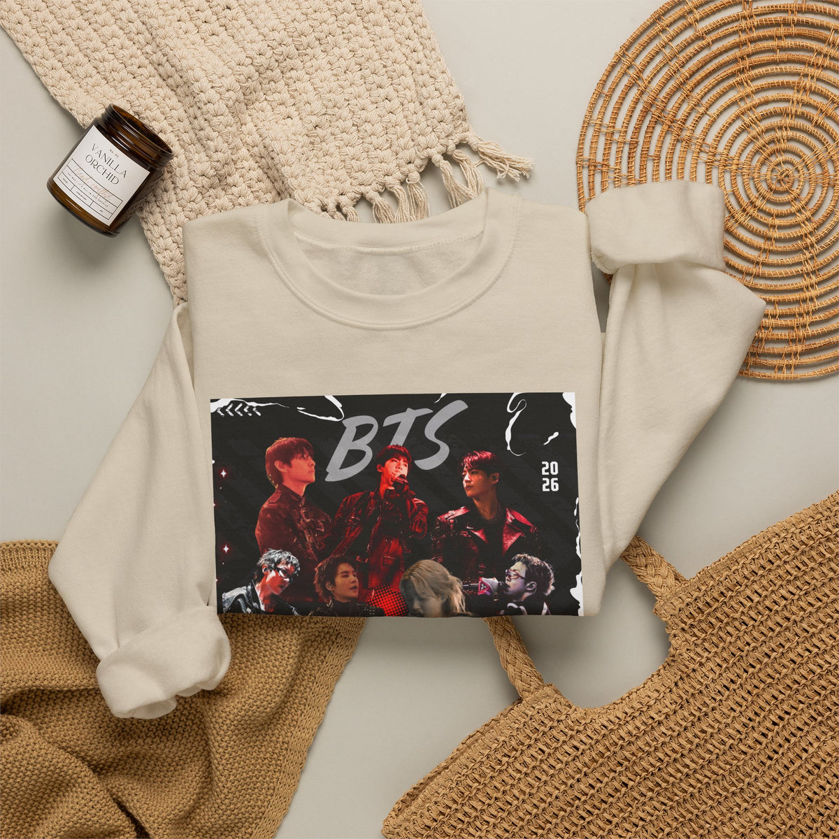 K-Pop Graphic Crewneck Sweatshirt — BTS Aesthetic Fan Design