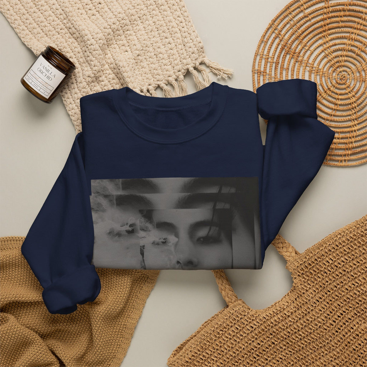 Graphic Crewneck Sweatshirt – Moody Collage Face Design