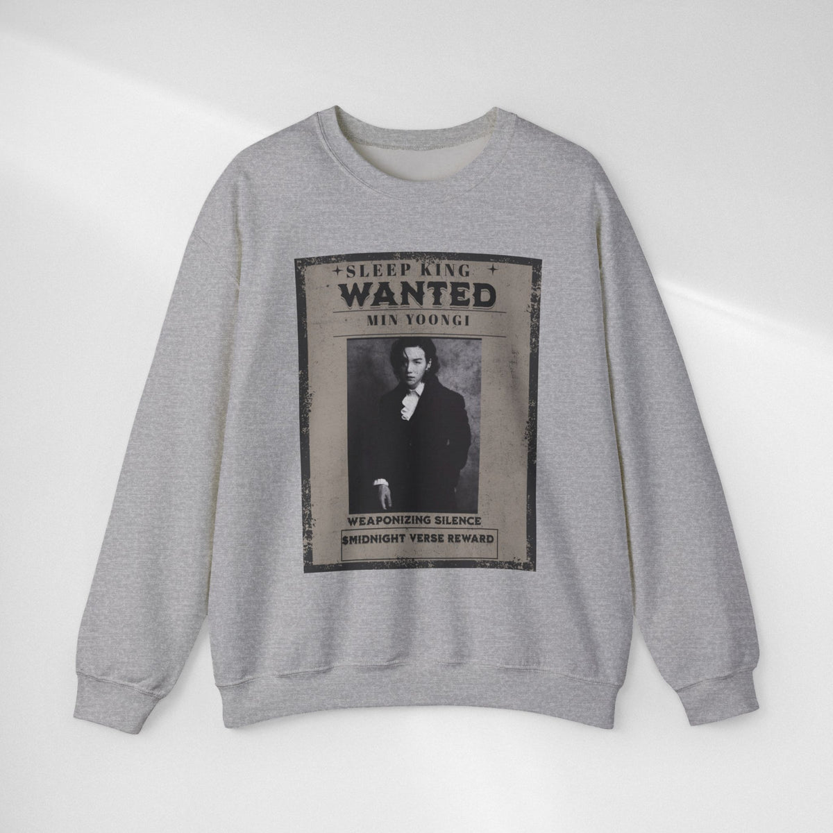 Suga Wanted Poster Crewneck Sweatshirt – Vintage 'Sleep King' Graphic