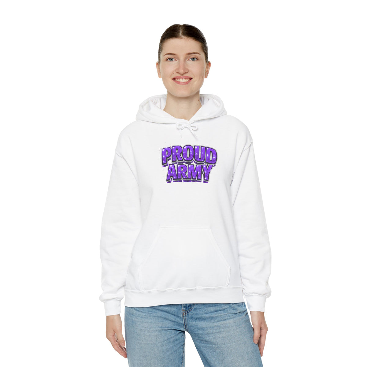 Proud Army Hoodie — Bold Purple Graphic  Pullover