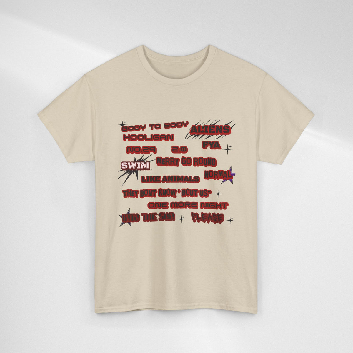BTS ARIRANG Graphic Tee — Distorted Red Text Band Shirt