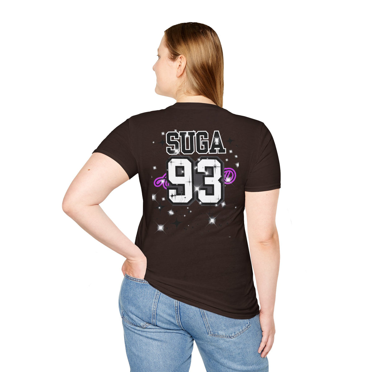 Vintage K-Pop Idol Graphic Tee — "SUGA 93" Sparkle Jersey Shirt