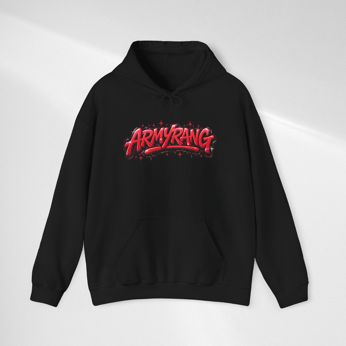 ArmyRang Graffiti Hoodie — Streetwear Pullover with Bold Red Logo