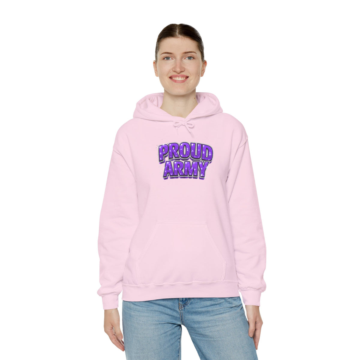 Proud Army Hoodie — Bold Purple Graphic  Pullover