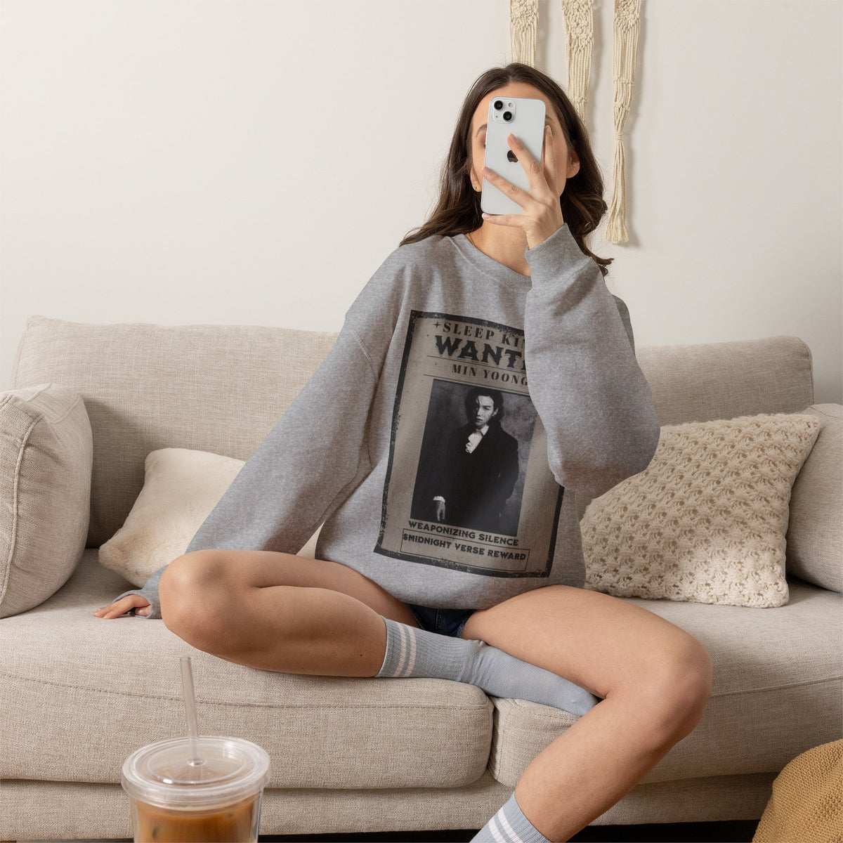 Suga Wanted Poster Crewneck Sweatshirt – Vintage 'Sleep King' Graphic