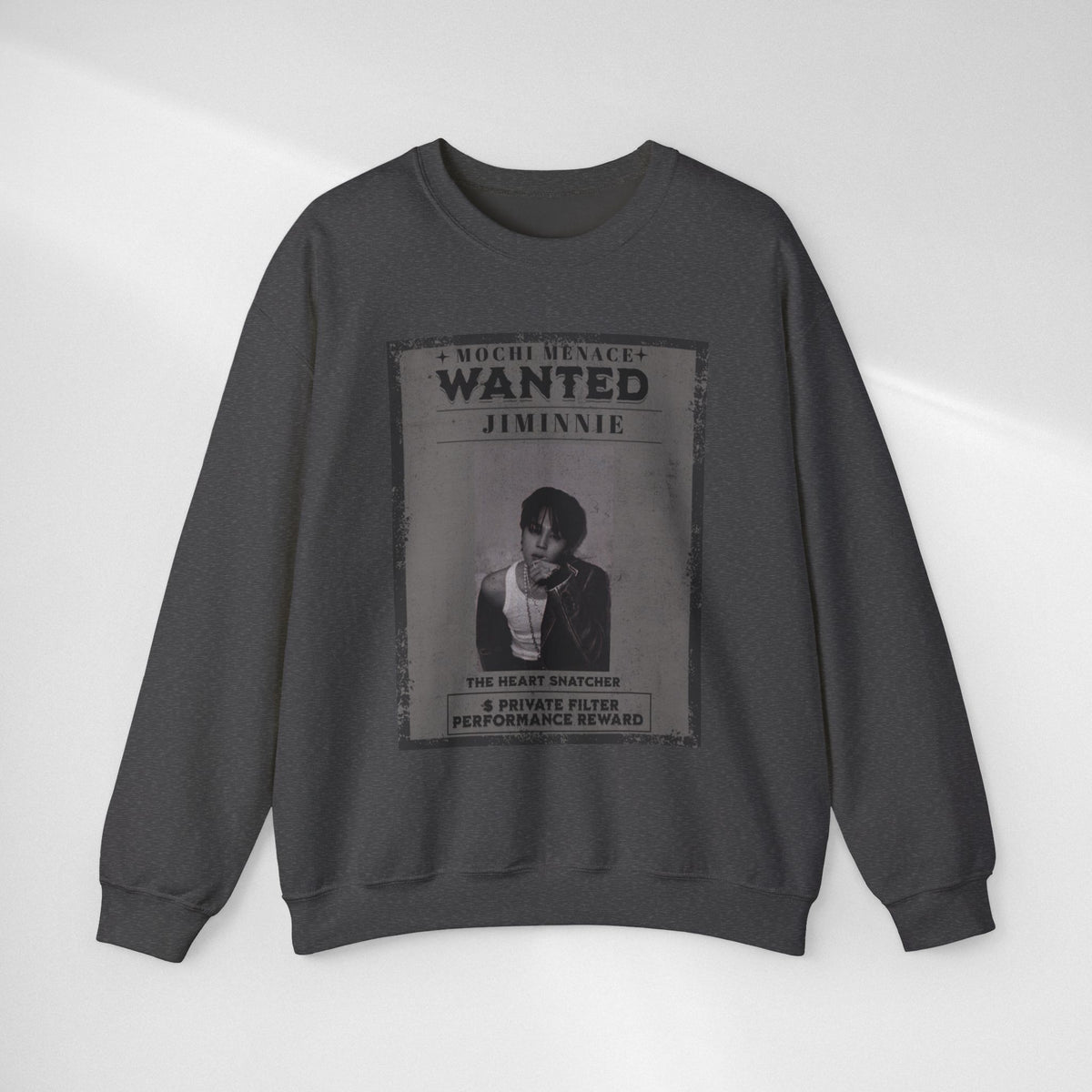 Wanted Poster Crewneck Sweatshirt — 'WANTED: Jiminie' Vintage K-Pop Graphic