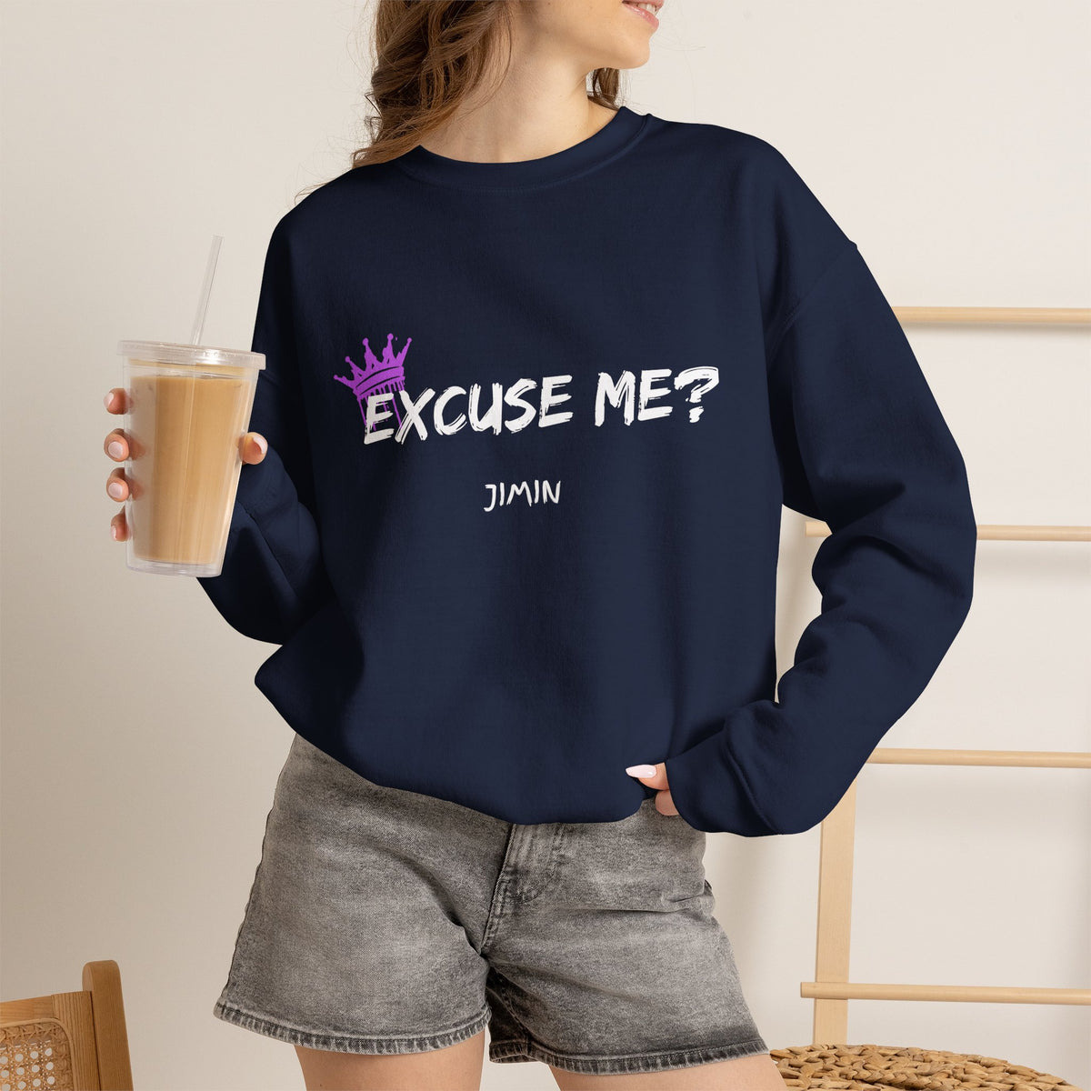Jimin Excuse me? Purple Crown Crewneck Sweatshirt
