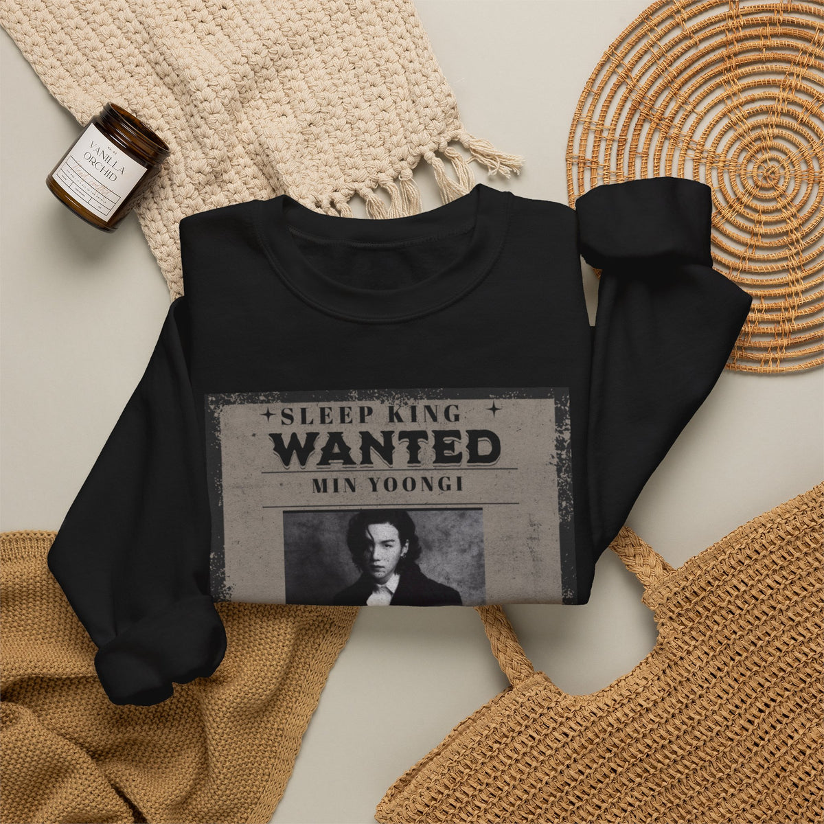 Suga Wanted Poster Crewneck Sweatshirt – Vintage 'Sleep King' Graphic