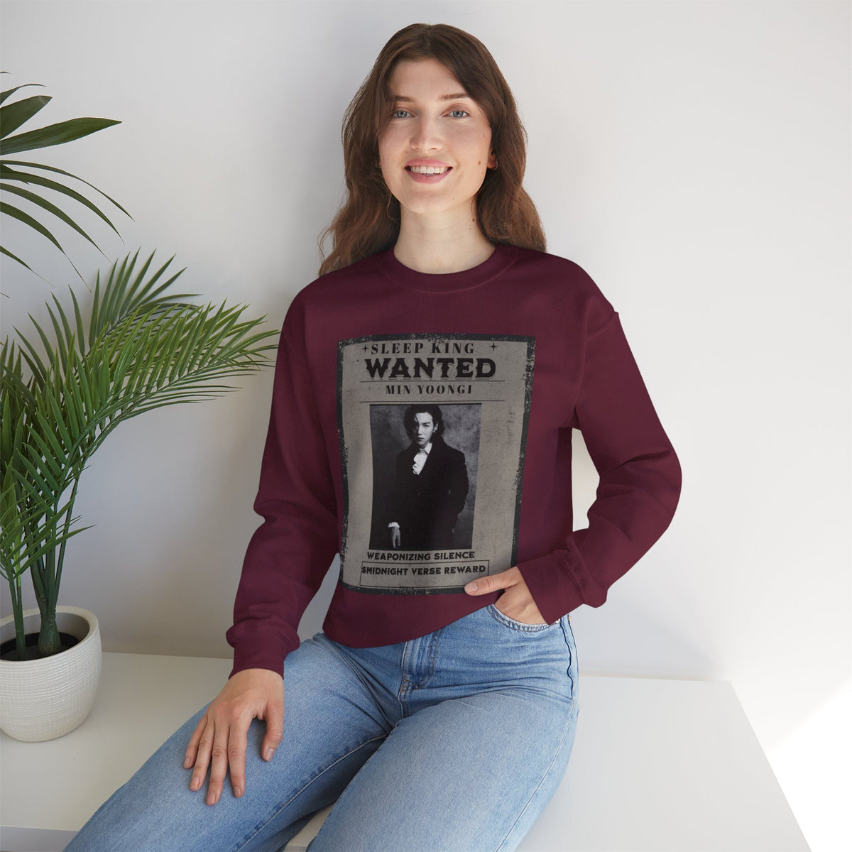 Suga Wanted Poster Crewneck Sweatshirt – Vintage 'Sleep King' Graphic