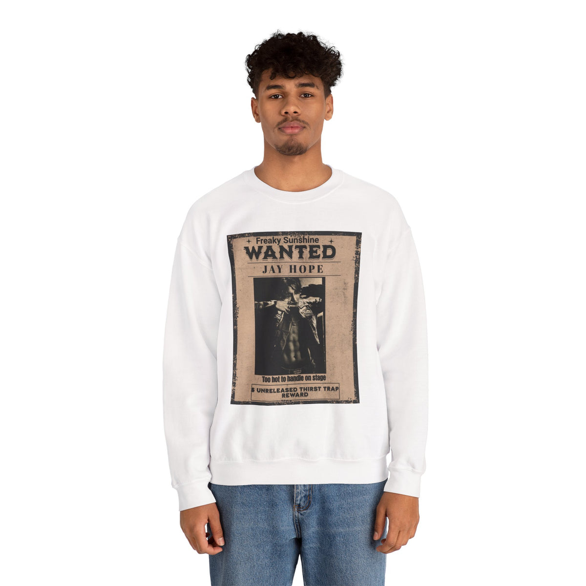 Wanted Poster Crewneck Sweatshirt – 'Freaky Sunshine: WANTED Jay Hope' Retro Graphic