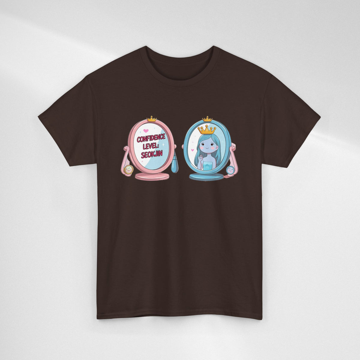 JIN Level Shirt — Cute Pink & Blue Mirrors Graphic Tee ("Comfort Level: Secure")