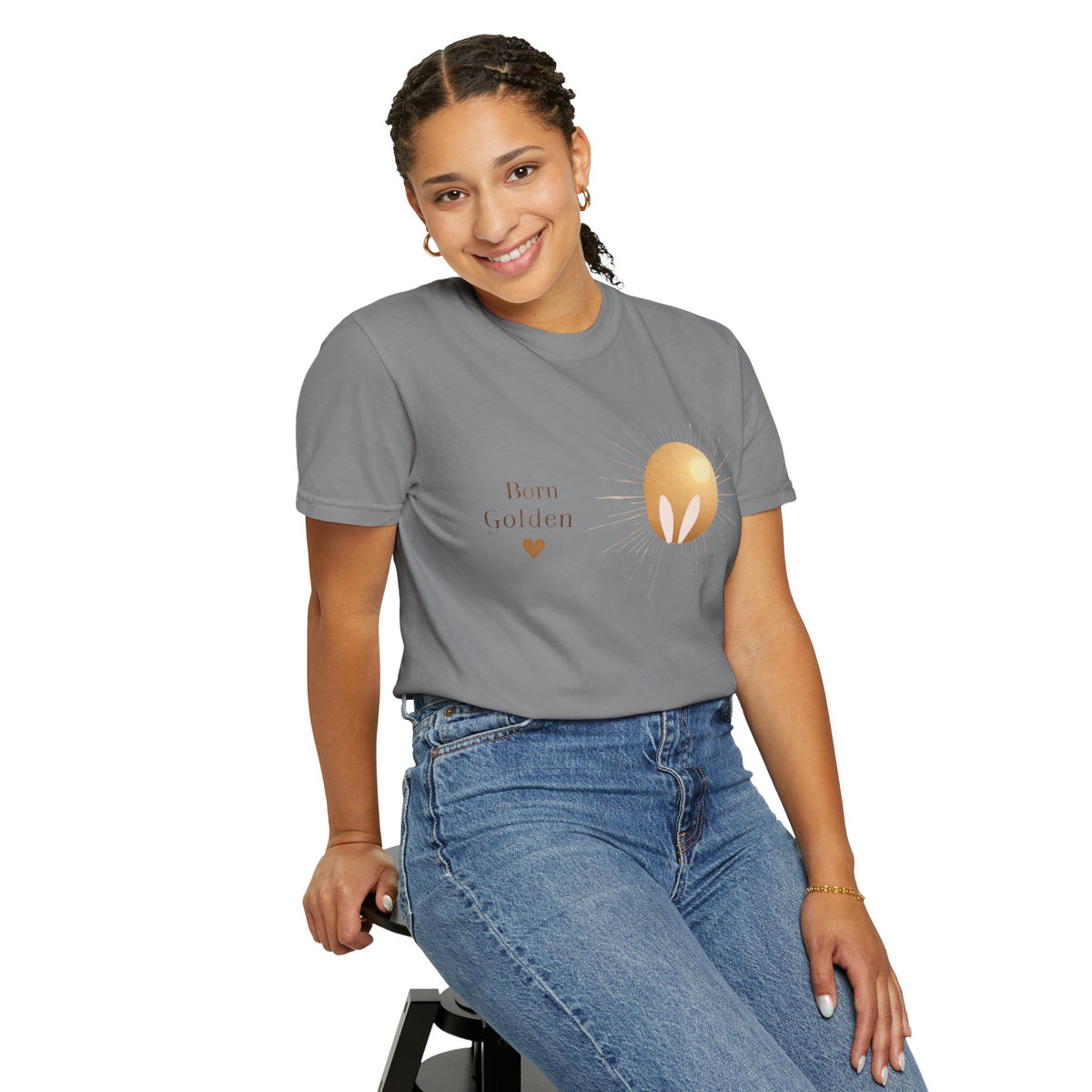 JK Born Golden Tee — Minimal Sun Badge Graphic T-Shirt