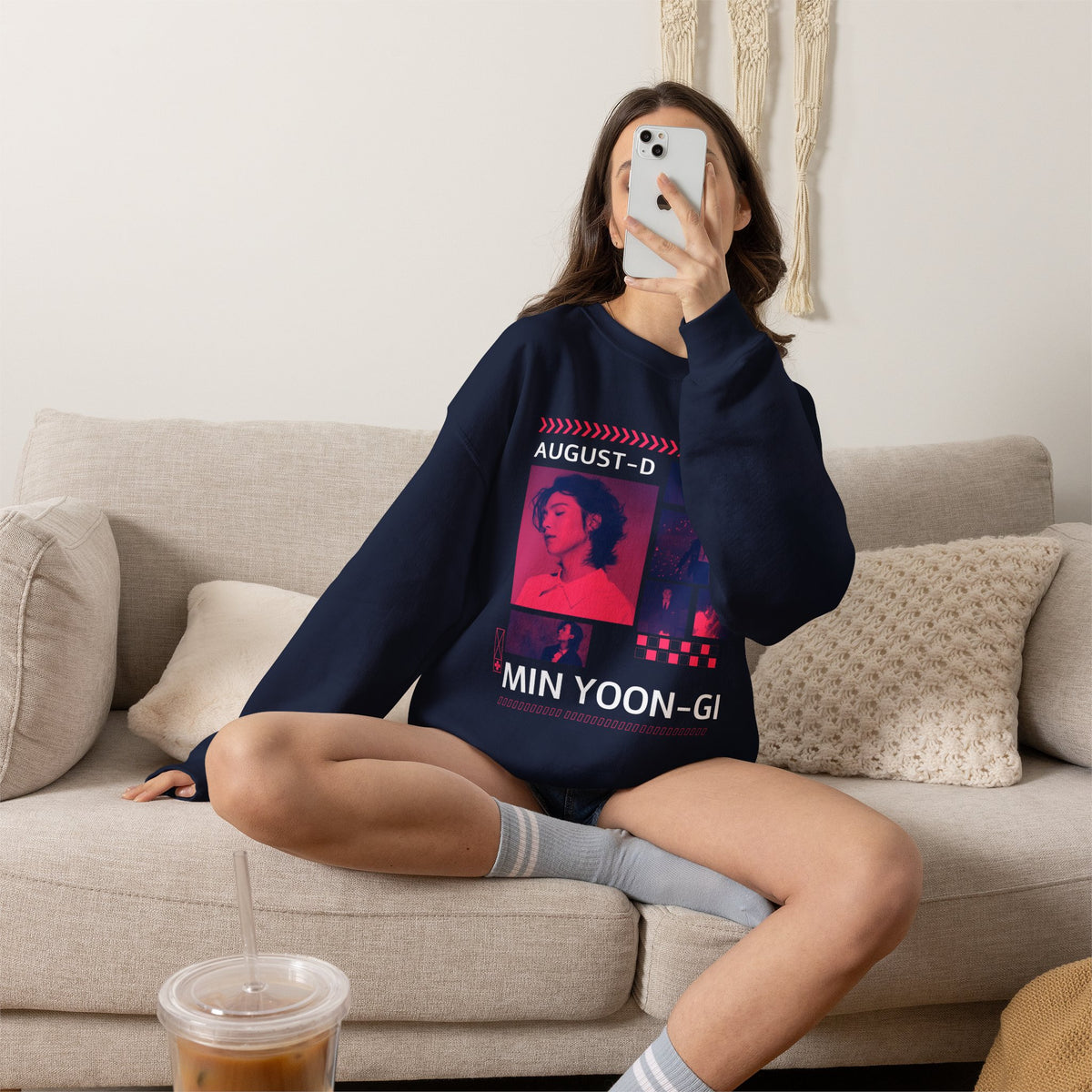 Suga Retro Photo Collage Sweatshirt — Pink Neon Portrait Crewneck