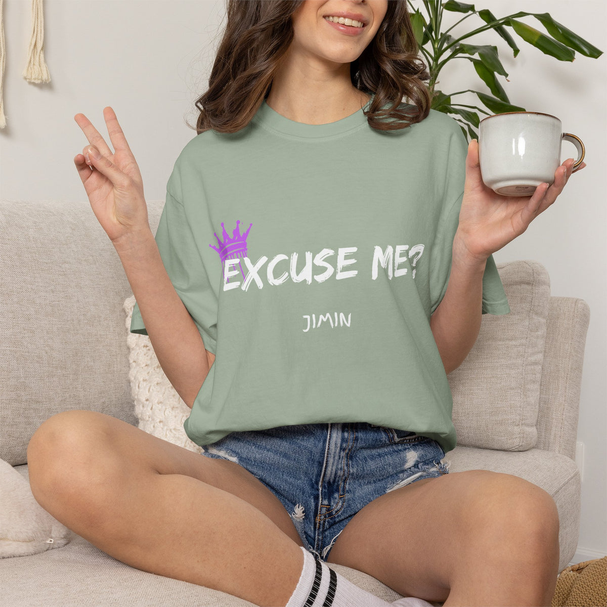 Excuse Me? Jimin T‑Shirt — BTS Fan Tee with Purple Crown Graphic