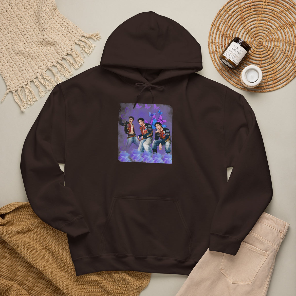 JHOPE Photo Hoodie — Purple Watercolor Floral Crew Sweatshirt