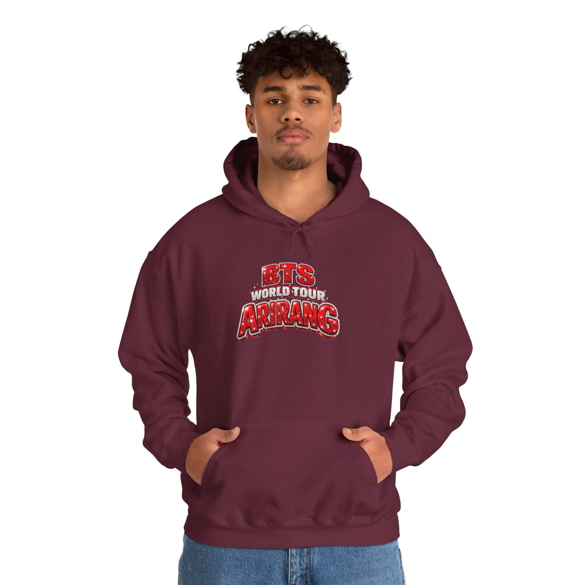 BTS Hoodie — "World Tour ARMY" Retro Red Graphic Pullover