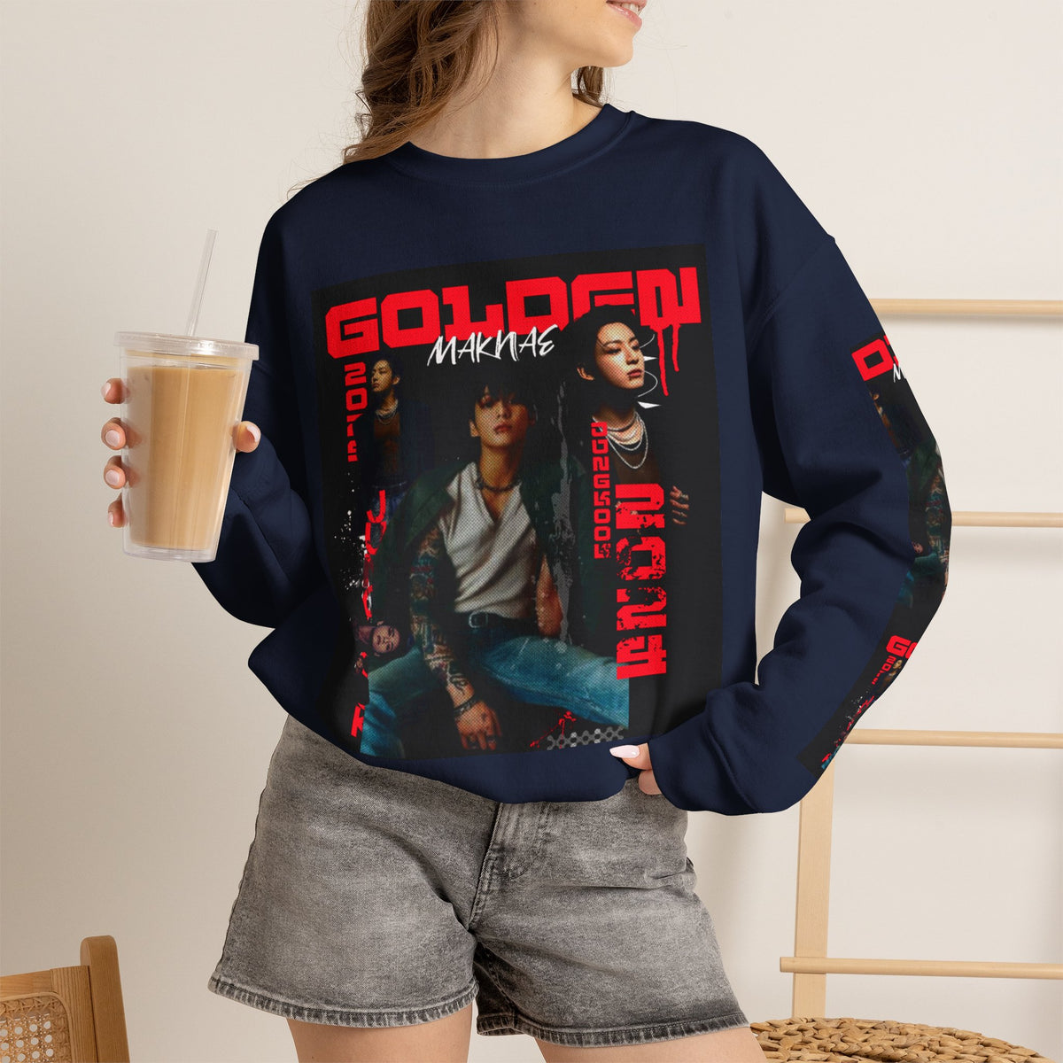 Jungkook Graphic Crewneck Sweatshirt — "GOLDEN"  Inspired Photo Print