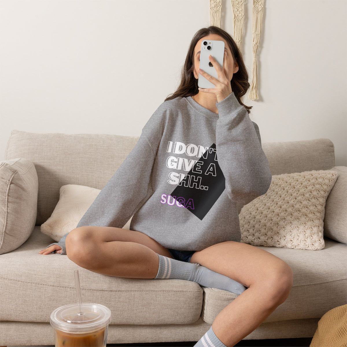 Suga Fan Crewneck Sweatshirt — "I Don't Give A Shh... Suga" Graphic